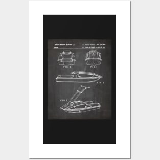 Jet Ski Patent - Watersports Lake Beach House Art - Black Chalkboard Posters and Art